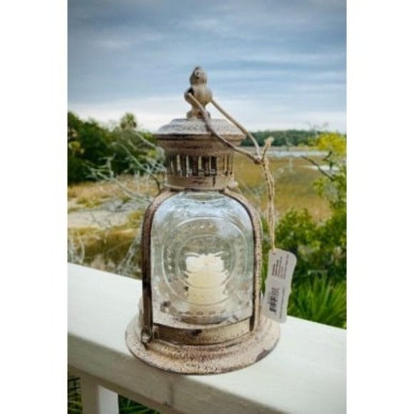New Antique White Metal Votive Candle Lantern with Handle - Picture 1 of 1